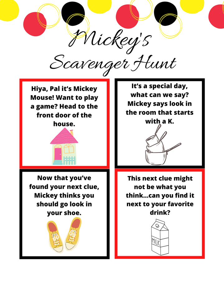 Disney Mickey's Scavenger Hunt Printable Game