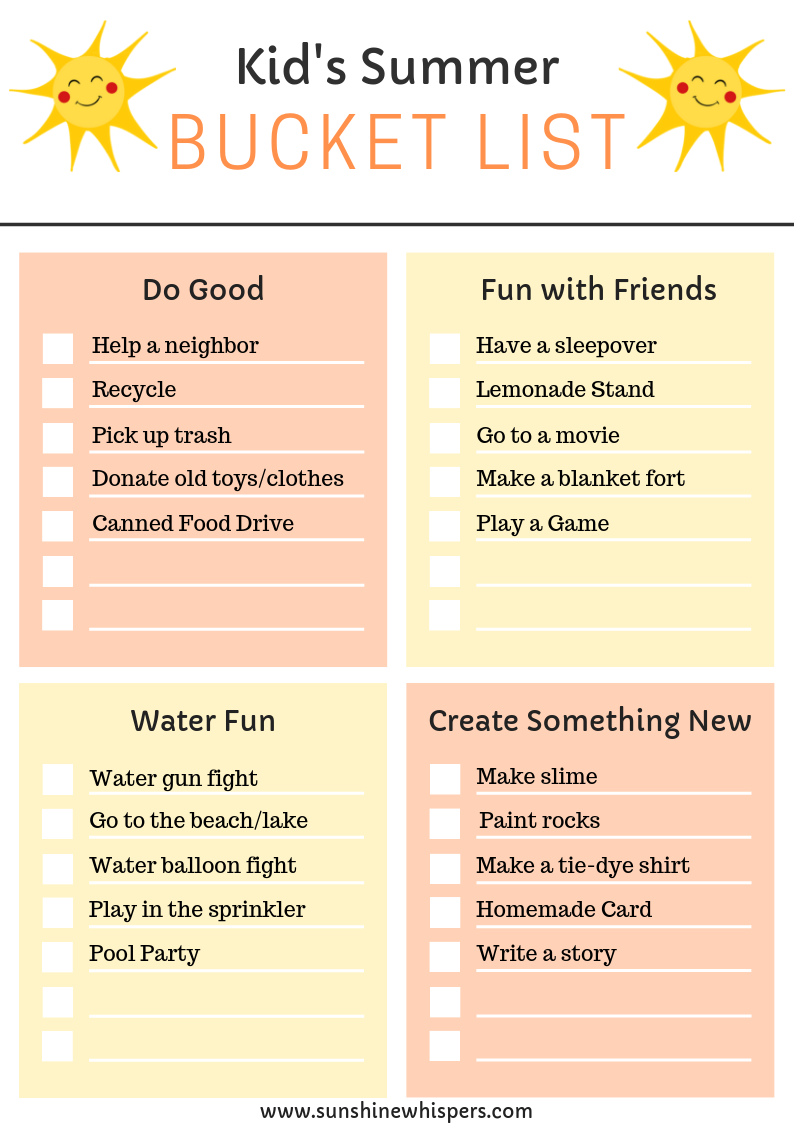 Family Summer Bucket List Planner