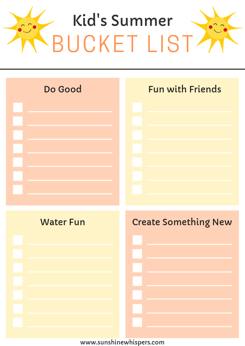 Family Summer Bucket List Planner
