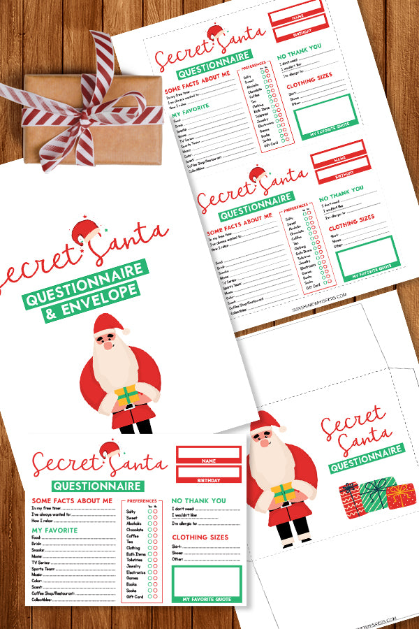 Secret Santa Questionnaire and Envelope