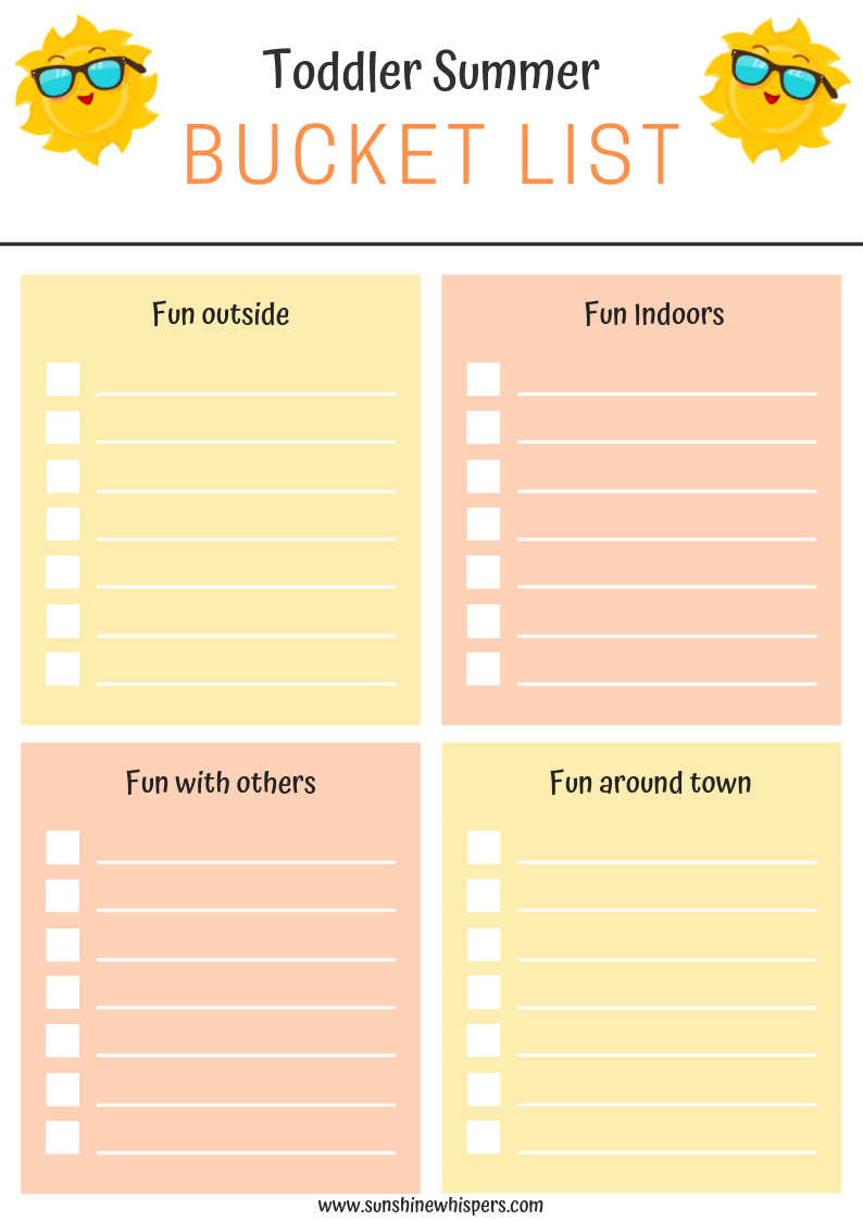 Family Summer Bucket List Planner