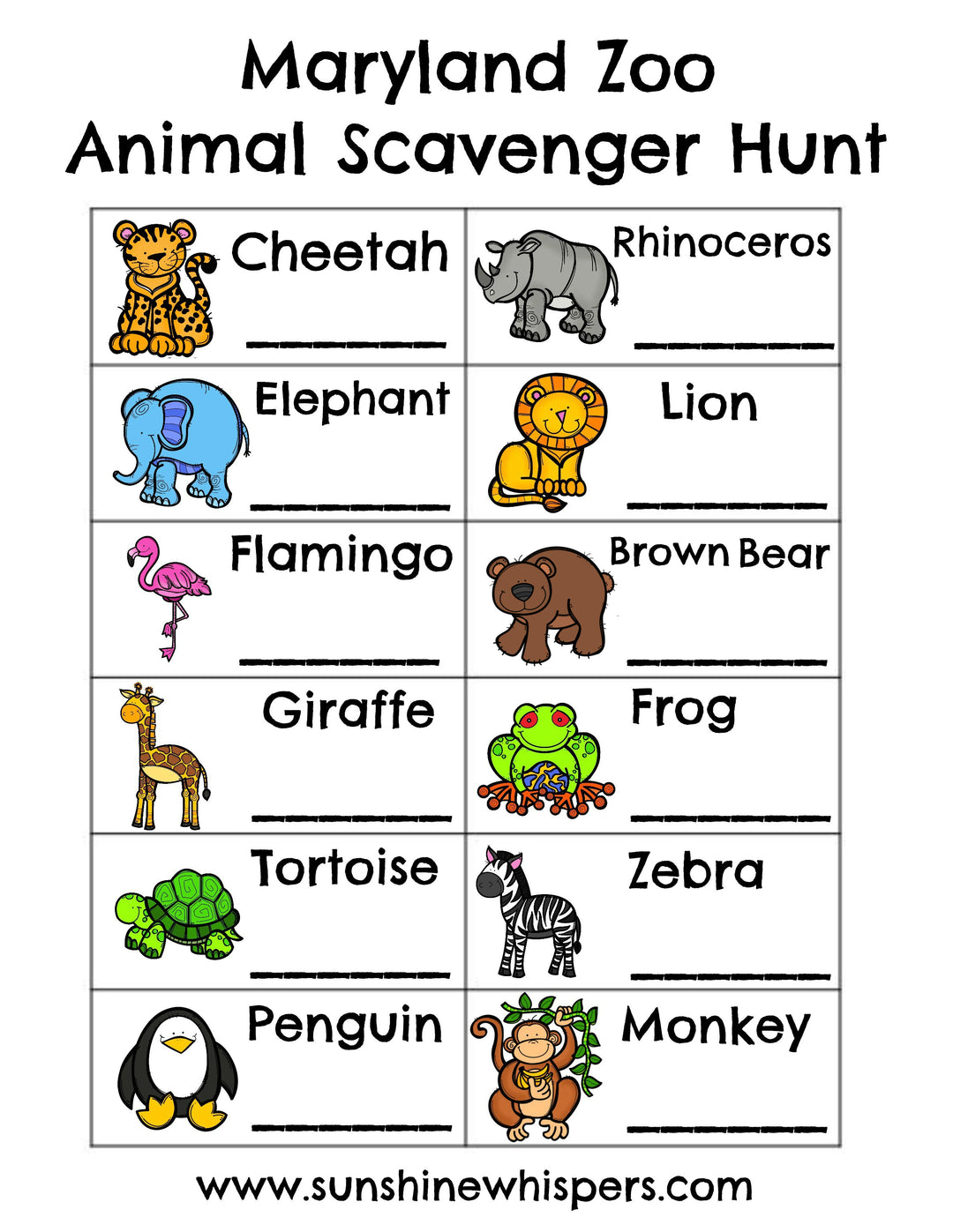 Maryland Zoo Activity Printable Pack