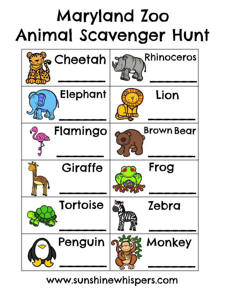 Maryland Zoo Activity Printable Pack