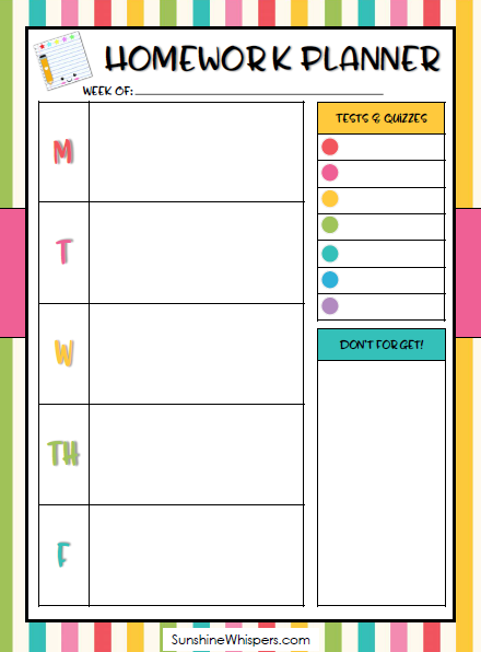 Printable Student Planner for 2020-2021 School Year